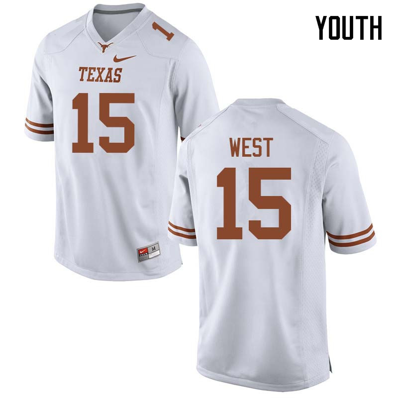 Youth #15 Travis West Texas Longhorns College Football Jerseys Sale-White